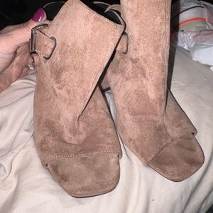 Brown Suede Open-Toe  sling back Ankle Boots